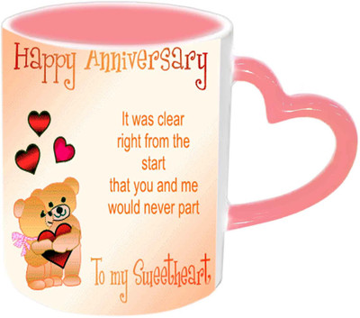 

Raj Laxmi Happy Anniversary Sweetheart Pink Handle Ceramic Mug(350 ml)