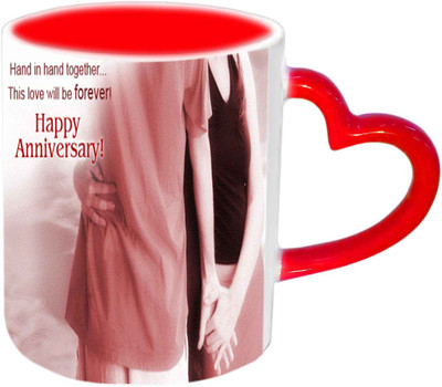 

Raj Laxmi Happy Anniversary With Love Content Red Heart Handle Ceramic Mug(350 ml)