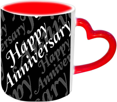 

Raj Laxmi Lovely Font Design Happy Anniversary Red Heart Handle Ceramic Mug(350 ml)