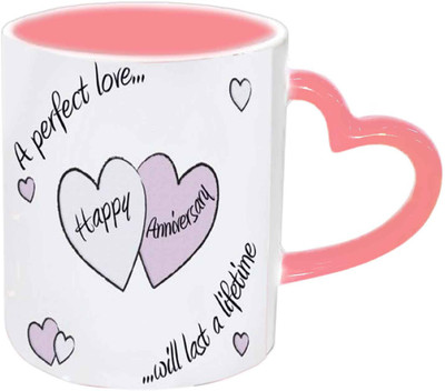 

Raj Laxmi Happy Anniversary For Perfect Couples Pink Handle Ceramic Mug(350 ml)