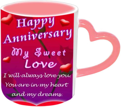 

Raj Laxmi Happy Anniversary My Sweet Love Pink Handle Ceramic Mug(350 ml)