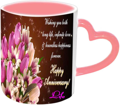 

Raj Laxmi Happy Anniversary With Nice Quote Pink Handle Ceramic Mug(350 ml)