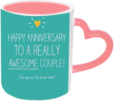 

Raj Laxmi Happy Anniversary To A Awesome Couple Pink Handle Ceramic Mug(350 ml)