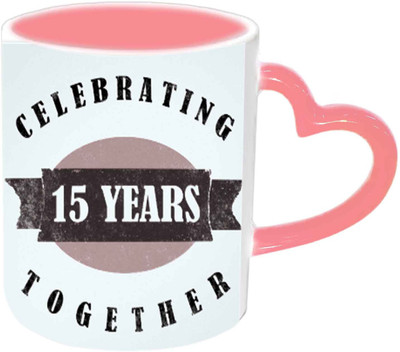 

Raj Laxmi Celebrating 15th Years Together Pink Handle Ceramic Mug(350 ml)