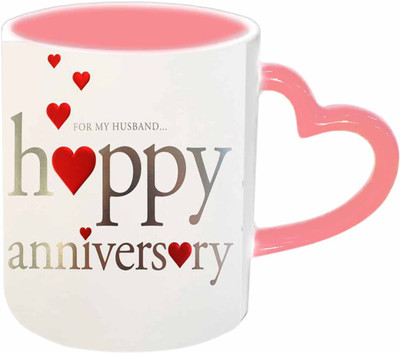 

Raj Laxmi Anniversary Wishes To My Husband Pink Handle Ceramic Mug(350 ml)
