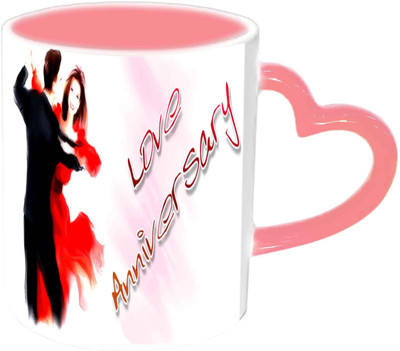 

Raj Laxmi Love Anniversary Pink Handle Ceramic Mug(350 ml)