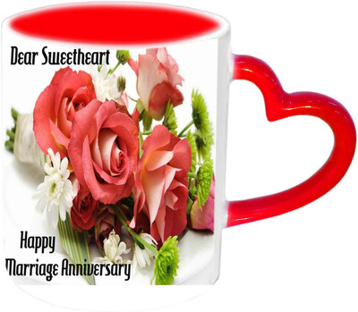 

Raj Laxmi Happy Marriage Anniversary Sweetheart Red Heart Handle Ceramic Mug(350 ml)