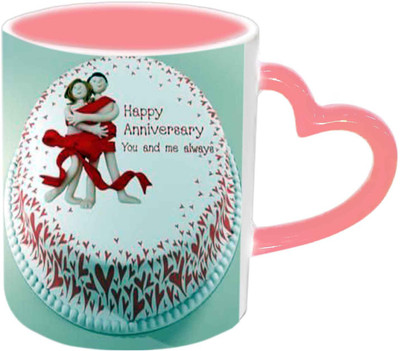 

Raj Laxmi Happy Anniversary Love Couple Pink Handle Ceramic Mug(350 ml)
