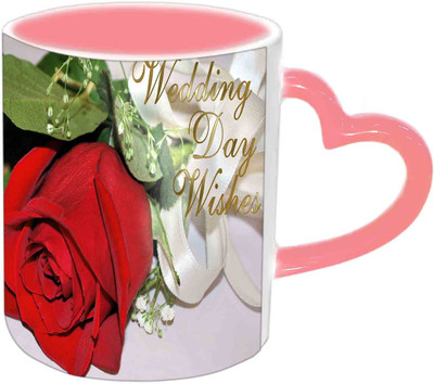 

Raj Laxmi Wedding Day Wishes Pink Handle Ceramic Mug(350 ml)