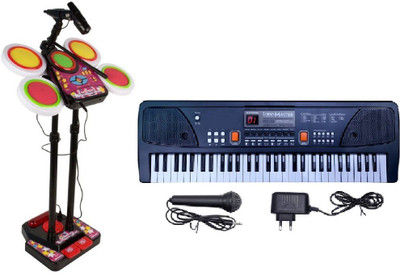 

Bestie Toys Electronic Junior Drum Set With Real Effect Playing toy & 61 Key Electric Piano Organ Music Electronic Keyboard Kid Toy with Microphone(Multicolor)