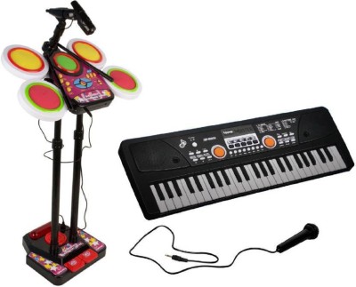 

Bestie Toys Electronic Junior Drum Set With Real Effect Playing toy & 49 Key Electric Piano Organ Music Electronic Keyboard Kid Toy with Microphone(Multicolor)