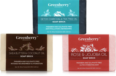 

Greenbeery Organics Soap Combo of 3 Handmade Cold Pressed Soap Bricks (450 GMS)(450 g, Pack of 3)