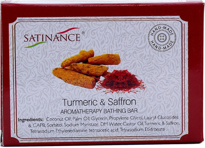 

Satinance Turmeric & Saffron Aromatherapy Bathing Bar – Sulphate, Parabeen, SLS Free, No Added Colors & Perfumes.(100 g)