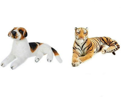 soniya Enterprises Dog-32cm and tiger - 32 cm(Black, White, Brown), Black;brown;white