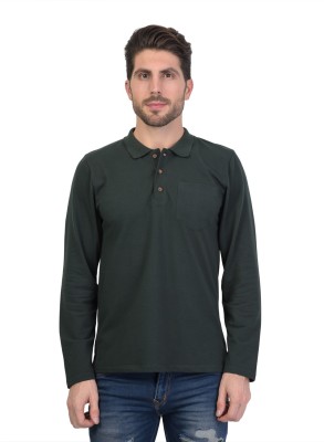 KALT Self Design Men Polo Neck Dark Green T-Shirt