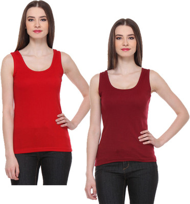 IndiWeaves Casual No Sleeve Solid Women Red, Maroon Top
