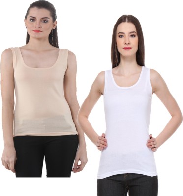 IndiWeaves Casual No Sleeve Solid Women White, Beige Top