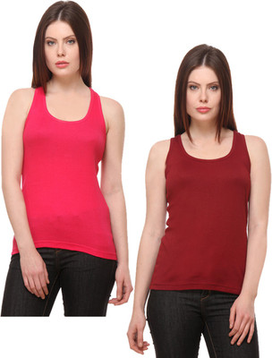 IndiWeaves Casual No Sleeve Solid Women Maroon, Pink Top