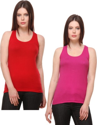 IndiWeaves Casual No Sleeve Solid Women Red, Pink Top