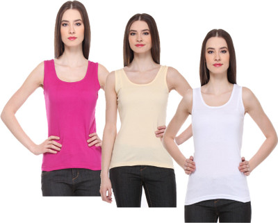 IndiWeaves Casual No Sleeve Solid Women Multicolor Top