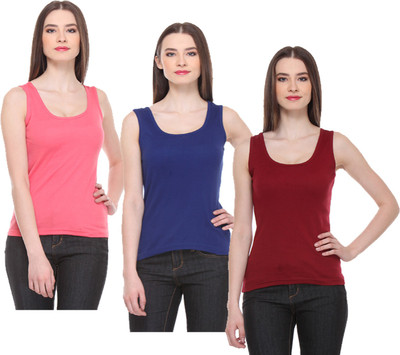 IndiWeaves Casual No Sleeve Solid Women Multicolor Top