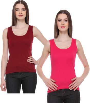 IndiWeaves Casual No Sleeve Solid Women Maroon, Pink Top