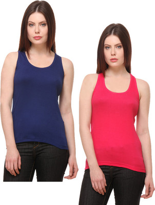 IndiWeaves Casual No Sleeve Solid Women Blue, Pink Top