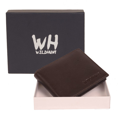 

Wildhunt Men Brown Genuine Leather Wallet(4 Card Slots), Dark brown