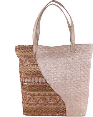

Your Pretty Closet Women's Raw Silk Hand bag with Jardosi Work Shoulder Bag(White, 12 inch)