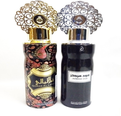 

ARABIYAT QAMAR AL LAYALI AND INTENSE OUD Perfume Body Spray - For Men & Women(400 ml, Pack of 2)