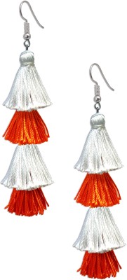BlingBeautifulAcc White & Orange Thread Tassels Fabric Drops & Danglers, Tassel Earring