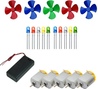 

Robodo 5Pcs 3V to 9V DC Flat Small Size Toy Motor with Multi Color 5 Pcs Toy Motor Fan and 10 PC LED and 1 PC AA 2 Cell Battery Holder with On Off Switch (Multicolor) Electronic Components Electronic Hobby Kit