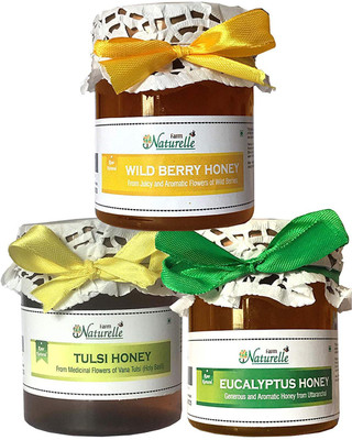

Farm Naturelle Farm Naturelle-Raw Natural Unprocessed Tulsi Forest Flower Honey & Eucalyptus Flower Forest Honey & Wild Berry (Sidr) Flower Honey (250 Gms x 3) (Ayurved Recommended)-Huge Medicinal and Aprodisiac Value(750 ml, Pack of 3)