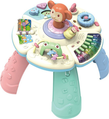 

Kiddale Kids Interactive Educational Colorful Learning Table with 6 fun activities, Musical Multi- Mode Piano, Interactive Page Reading , Stories, funny graphic blocks, Puzzle Beads, Rotating monkey and Driving Simulation with Wide and Stable Legs, Toddle