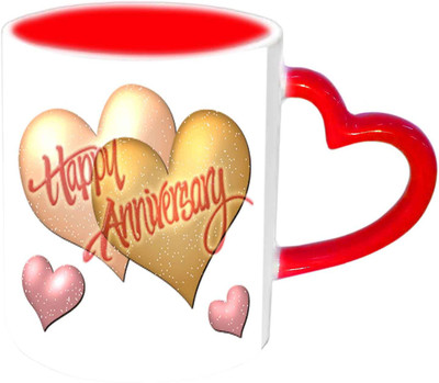 

Raj Laxmi Beautiful Heart Design Happy Anniversary Red Heart Handle Ceramic Mug(350 ml)
