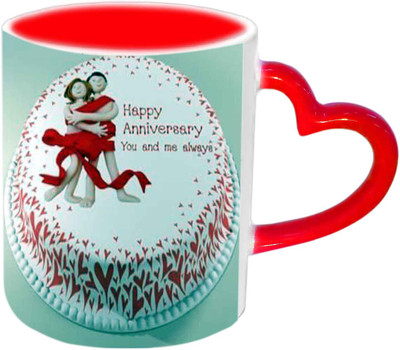 

Raj Laxmi Happy Anniversary Love Couple Red Heart Handle Ceramic Mug(350 ml)