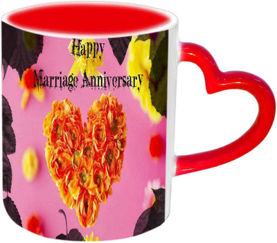 

Raj Laxmi Happy Marriage Anniversary Red Heart Handle Ceramic Mug(350 ml)