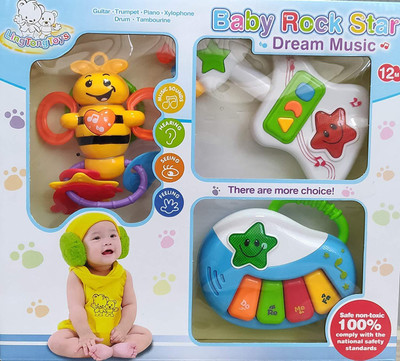 

Kiddale Set of 3 Infant Baby Toys :1 Toddler Rattle and 2 Musical Toys : a bee Rattle, Musical Piano and Guitar to let The Baby Enjoy The Sound of Music(Multicolor)