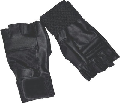 Faiydashop Leather With Wrist Support Gym & Fitness Gloves (, Black