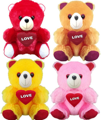 

Mofaro Small Teddy Love Soft Toy - 10 cm(Yellow, Red, Brown, Pink), Brown;pink;red;yellow
