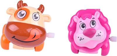

Miss & Chief Pack of 2 Mini Cute Lion and Buffalo Friction Powered Moving Wind Up Chain Toy(Multicolor)