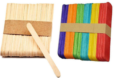 

imtion Natural Wooden + Color Ice Cream Sticks, Candy Stick For HobbyCrafts, Project Work, Scrapbooking & DIY Crafts, Pen Stand(100 + 100 Pcs)