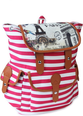 

Kleio Striped Backpack in Canvas School Bag(Pink, 5 L)