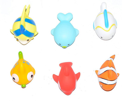 

New Pinch Amazing Mixed Colorful Chu Chu Squeezy Fish Shaped Bath Toys for Kids ( 6 Pcs Set)Non -Toxic Bath Toy(Multicolor)