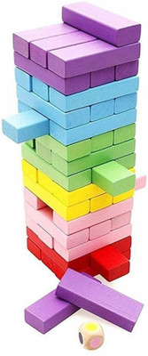 

Vnex 54 pcs Wooden Color Building Blocks Game,(Tumbling Tower) (Multicolor)(Multicolor)