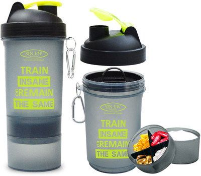 

Sinew Nutrition All In One Smart Shaker Bottle - 20 oz (Black/Neon Green) 600 ml Shaker(Pack of 1, Black, Green)