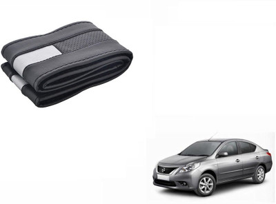 CARIZO Hand Stiched Steering Cover For Nissan Sunny(Black, Silver, Leatherite)