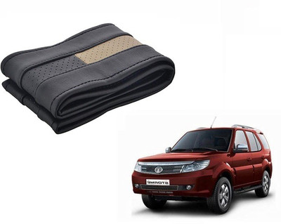 CARIZO Hand Stiched Steering Cover For Tata Safari Storme(Black, Beige, Leatherite)