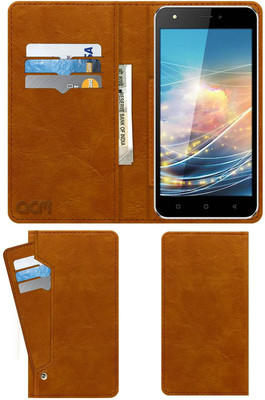 ACM Flip Cover for Intex Cloud Q11(Gold, Cases with Holder, Pack of: 1)