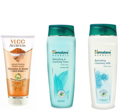

Himalaya Refreshing & Clarifying Toner, Refreshing Cleansing Milk, Chandan Kesar Face Wash(Set of 3)